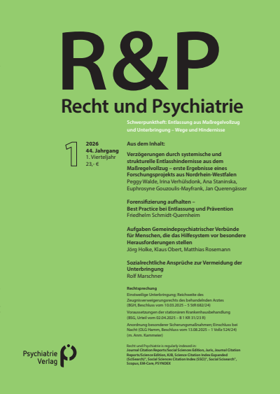 Cover der Ausgabe: Recht & Psychiatrie Jahrgang 44 (2026), Heft 1