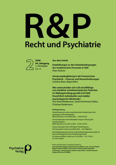 Cover der Ausgabe: Recht & Psychiatrie Jahrgang 44 (2026), Heft 2