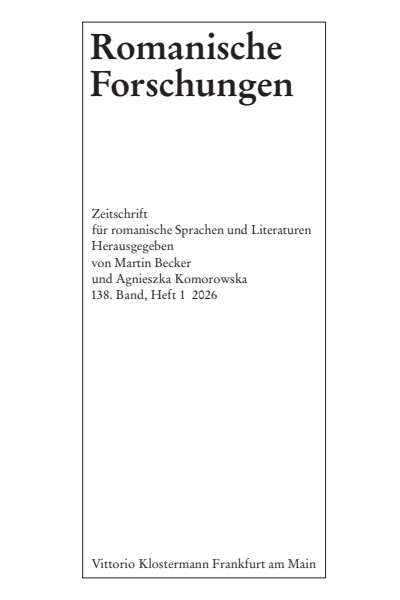 Cover der Ausgabe: Romanische Forschungen Jahrgang 138 (2026), Heft 1