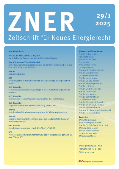Cover der Ausgabe: Zeitschrift für Neues Energierecht Jahrgang 6 (2025), Heft 1