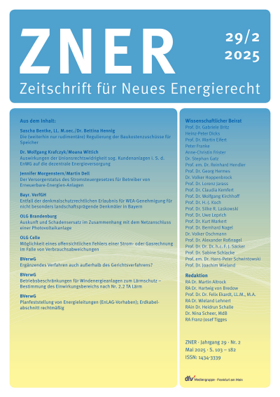 Cover der Ausgabe: Zeitschrift für Neues Energierecht Jahrgang 6 (2025), Heft 2