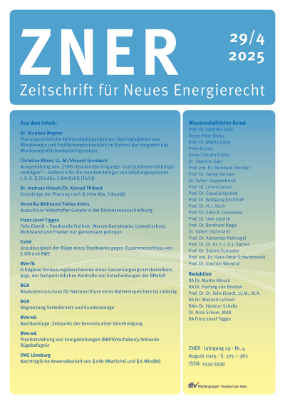 Cover der Ausgabe: Zeitschrift für Neues Energierecht Jahrgang 6 (2025), Heft 4