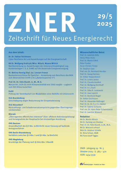 Cover der Ausgabe: Zeitschrift für Neues Energierecht Jahrgang 6 (2025), Heft 5