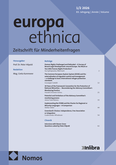 Cover der Ausgabe: europa ethnica Jahrgang 83 (2026), Heft 1-2