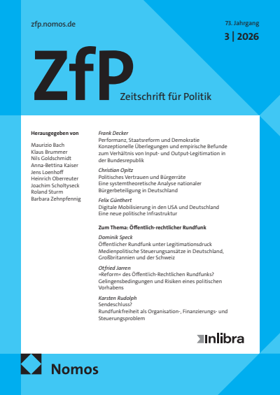 Cover der Ausgabe: ZfP Zeitschrift für Politik Jahrgang 73 (2026), Heft 3