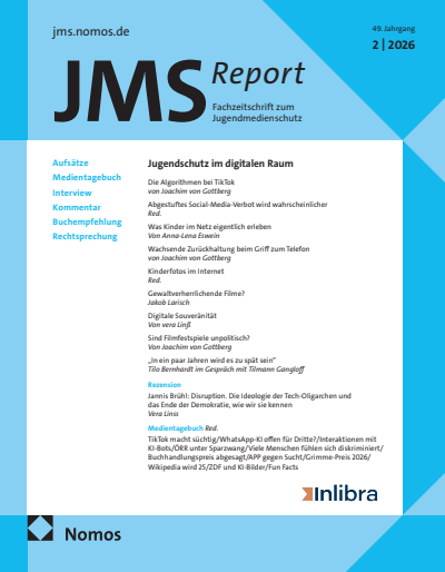 Cover der Ausgabe: JMS Jugend Medien Schutz-Report Jahrgang 49 (2026), Heft 2