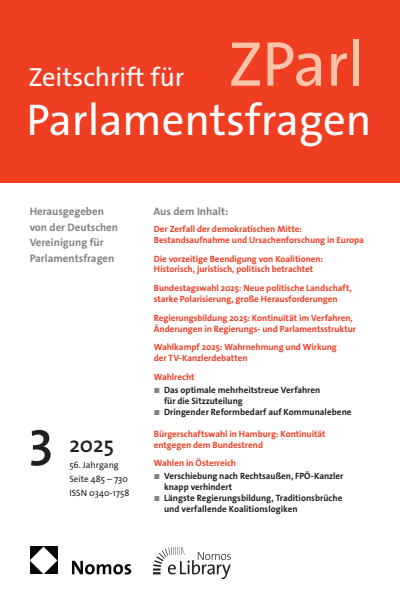 Cover der Ausgabe: ZParl Zeitschrift für Parlamentsfragen Jahrgang 56 (2025), Heft 3