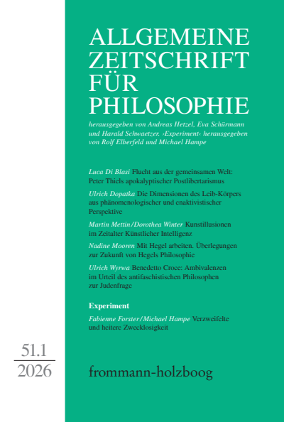 Cover der Ausgabe: Allgemeine Zeitschrift für Philosophie (AZP) Jahrgang 51 (2026), Heft 1
