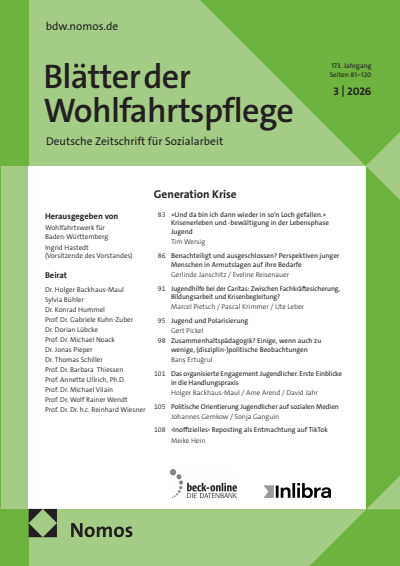 Cover der Ausgabe: Blätter der Wohlfahrtspflege (BdW) Jahrgang 173 (2026), Heft 3