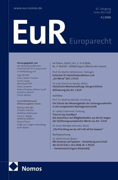Cover der Ausgabe: Europarecht (EuR) Jahrgang 61 (2026), Heft 4