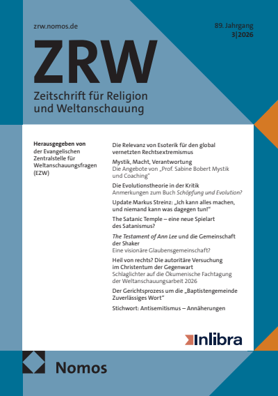Cover der Ausgabe: Zeitschrift für Religion und Weltanschauung (ZRW) Jahrgang 89 (2026), Heft 3