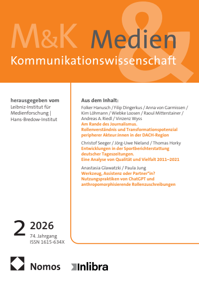 Cover der Ausgabe: M&K Medien & Kommunikationswissenschaft Jahrgang 74 (2026), Heft 2