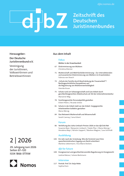 Cover der Ausgabe: djbZ Zeitschrift des Deutschen Juristinnenbundes Jahrgang 29 (2026), Heft 2