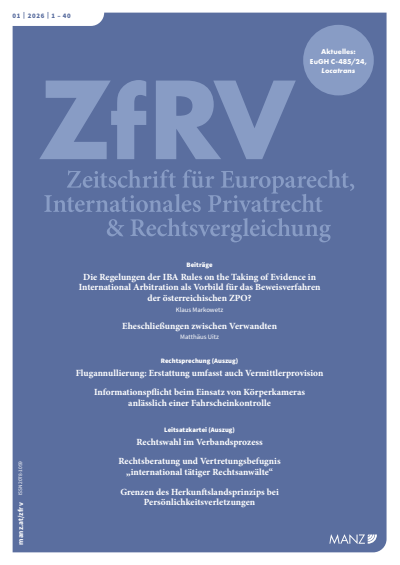 Cover der Ausgabe: ZfRV Zeitschrift für Europarecht, Int. Privatrecht und Rechtsvergleichung Jahrgang 67 (2026), Heft 1