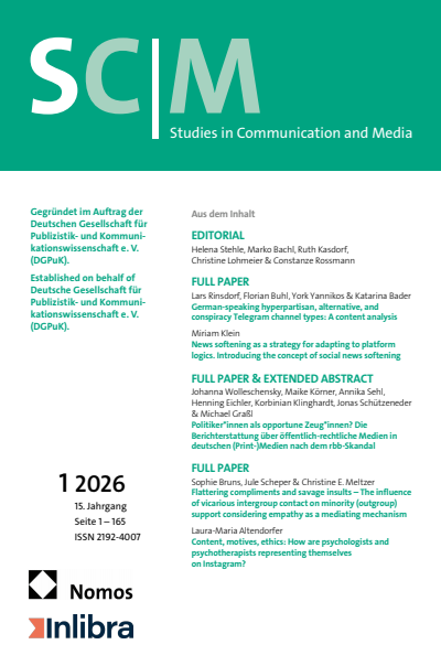 Cover der Ausgabe: SCM Studies in Communication and Media Jahrgang 15 (2026), Heft 1