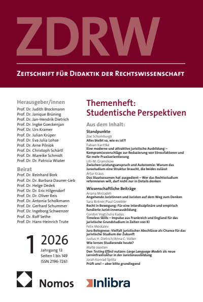 Cover der Ausgabe: ZDRW Zeitschrift für Didaktik der Rechtswissenschaft Jahrgang 13 (2026), Heft 1