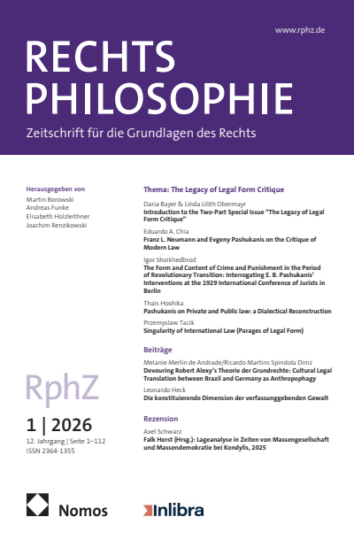 Cover der Ausgabe: RphZ Rechtsphilosophie Jahrgang 12 (2026), Heft 1