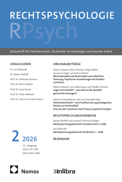 Cover der Ausgabe: RPsych Rechtspsychologie Jahrgang 12 (2026), Heft 2