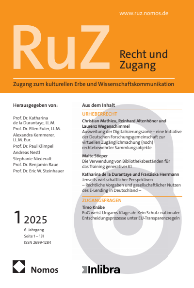 Cover der Ausgabe: RuZ - Recht und Zugang Jahrgang 6 (2025), Heft 1