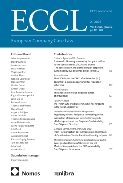 Cover der Ausgabe: European Company Case Law (ECCL) Jahrgang 4 (2026), Heft 2