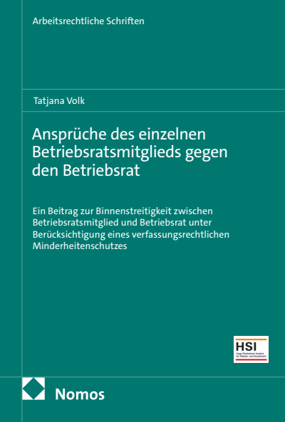 Cover des Buchs: Ansprüche des einzelnen Betriebsratsmitglieds gegen den Betriebsrat