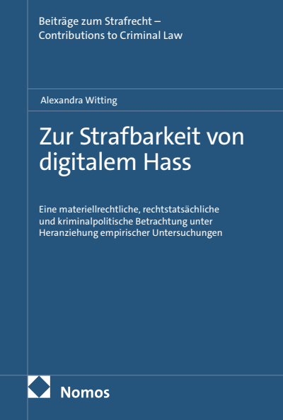 Cover des Buchs: Zur Strafbarkeit von digitalem Hass
